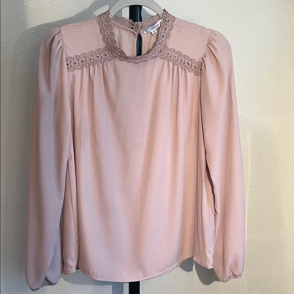 Elegant Pink Lace Trim Blouse